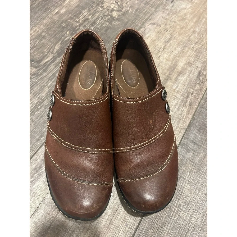 Clarks Bendables Brown Leather Slip On Loafers Shoes Womens 8M 62922 - Picture 1 of 7
